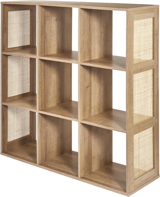 Armoire murale MISOU Bali - Ouverte - Étagère - avec 9 compartiments - Armoire - Rotin - Bois - Meuble de rangement - Meuble à jouets - Bibliothèque