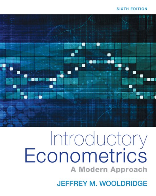 Page de titre du livre 'Introductory Econometrics A Modern Approach' sixième édition, avec un motif numérique abstrait bleu.
