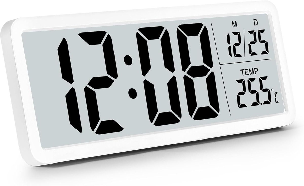 Digitale Wandklok, Batterijgevoed, 8 LCD-scherm, Grote Cijfers