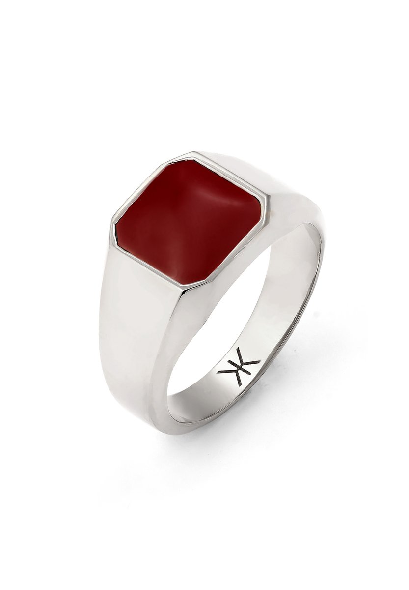 KUZZOI - Ring - Siegelring Quadrat Emaille Rot 925 Sterling Silber -
