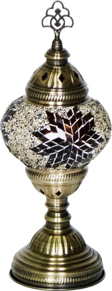 Oosterse lamp - mozaiek tafellamp bruin - hoogte 30cm - diameter 13,5cm - E14 fitting