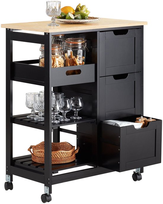 Meuble de cuisine SoBuy FKW79-SCH - Meuble multifonction noir à Roues