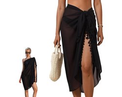 1 stuk - Badpak Cover Up - Strand Sarong Cover Up - Dames Sarong - Bikini Cover Up - Sjaal - Met Kwastjes - Zwart - 110*180cm - Geschikt voor Strand, Zwembad, Cruise, Reisvakantie en Feest