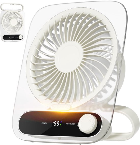 Ultra-stille compacte draagbare USB ventilator 180° vouwbaar mini ventilator met accu, 199 snelheden, wit