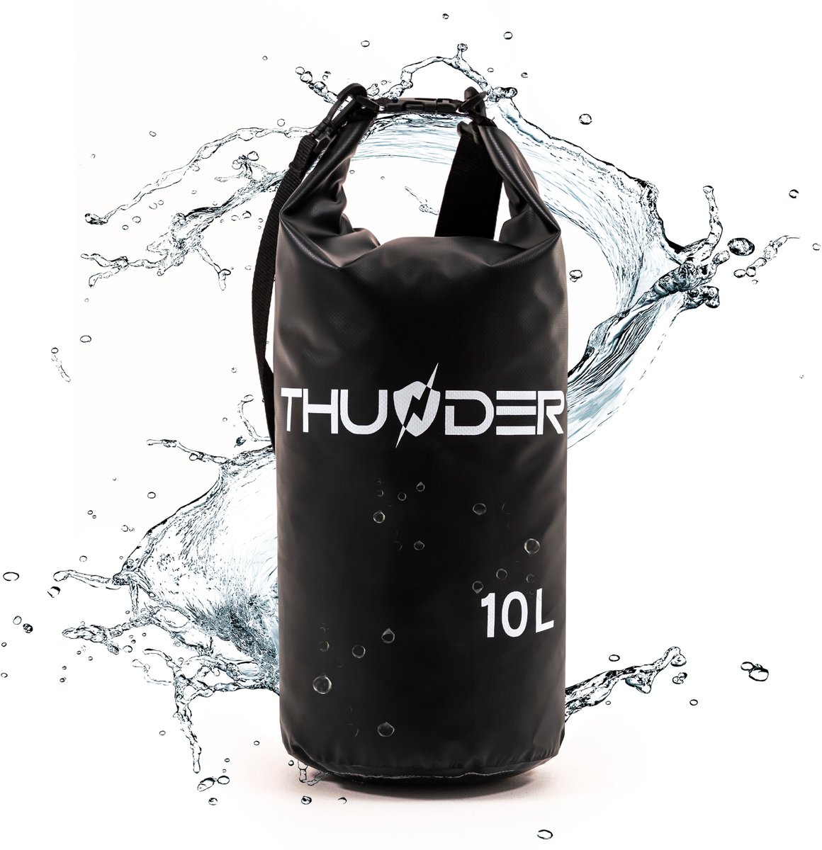 THUNDER® Waterdichte Zak 10L | Roll-Top Drybag voor Kajak | SUP | Camping en Watersport | Zwart