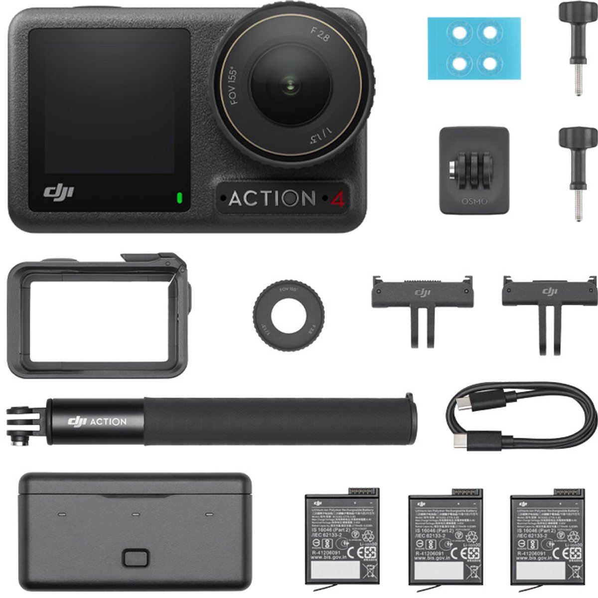 Homesuit DJI Osmo Action 4 3 Batterie 1800 mAh et Dual USB Kit de chargeur LED pour appareil photo DJI OsmoAction4 / OsmoAction3 (lot de 2