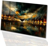 Ville en verre réfléchissant - Peinture sur verre - Art mural en verre - Art abstrait - Peintures sur verre acrylique - Décoration murale moderne - Verre acrylique 150x100 cm