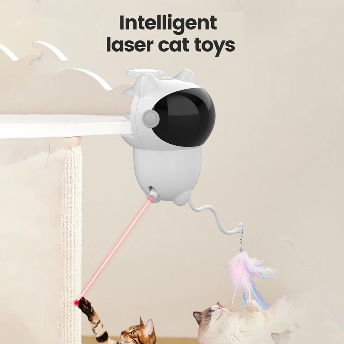 Automatisch Katten Speelgoed – Interactieve LED Laser 360° Rotatie - Katten laser speelgoed - Smart Huisdier Speeltje – Katten Speelgoed Accessoires – Voor Binnen & Buiten – Duurzaam & Slim thumbnail 5