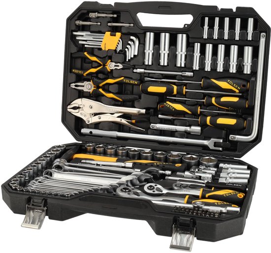 Tolsen Tool Set 137 pièces - Mallette à outils remplie - Jeu de tournevis - Jeu de pinces - Jeu de douilles - Jeu de clés Allen