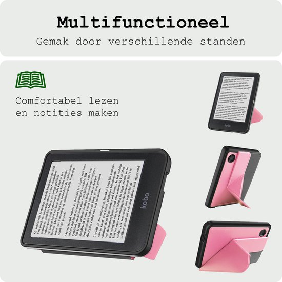 Hoes Geschikt voor Kobo Clara BW Hoesje Bookcase Cover Hoes Trifold - Hoesje Geschikt voor Kobo Clara BW Hoes Cover Case - Roze van Merkloos — afbeelding 3