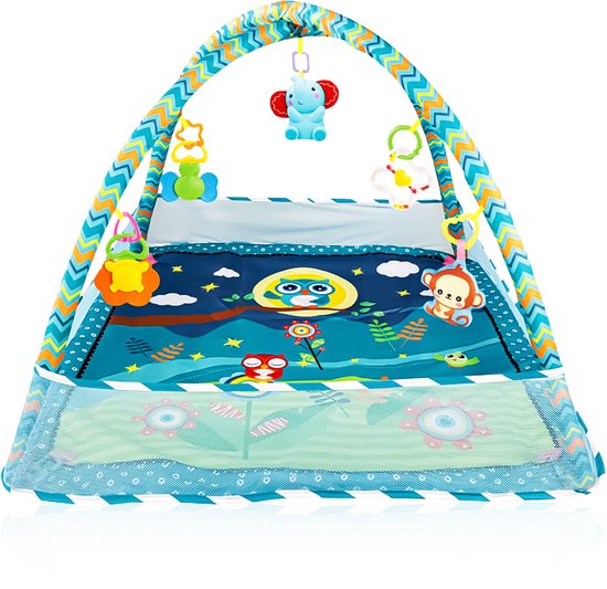 Foto: Velox goods vl 506 baby gym interactieve speelmat voor baby s educatief en veilig ontwerp geschikt voor baby s vanaf 3 maanden inclusief hangspeeltjes ballen en netstof zijwanden blauw