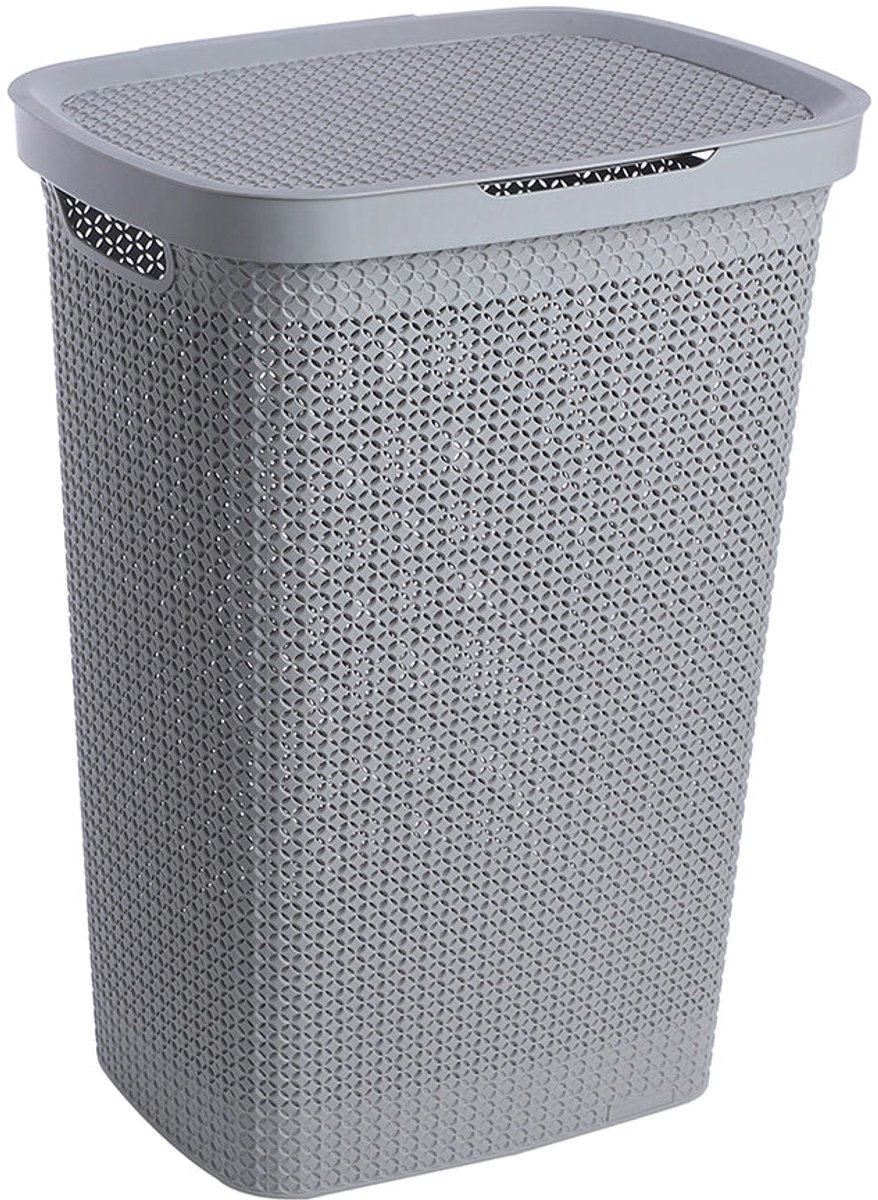 Ezystorage Kunststof wasmand met deksel - Grijs - 57 liter