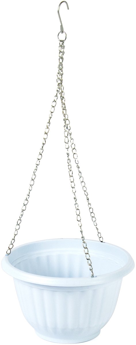 Plasticforte Plantenpot - hangend - kunststof - wit - D20 x H12 cm - bloempot aan ketting