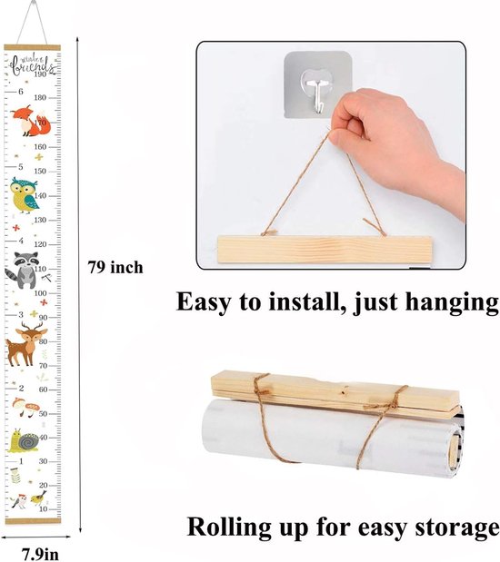 1 artikel - Groeimeter voor kinderen - Groeimeter voor kinderen - Meetmeter voor kinderen - Ophangbaar - Verwijderbaar - Wit - 199 x 20 cm - Voor aan de muur, in de kinderkamer of als decoratie — afbeelding 5