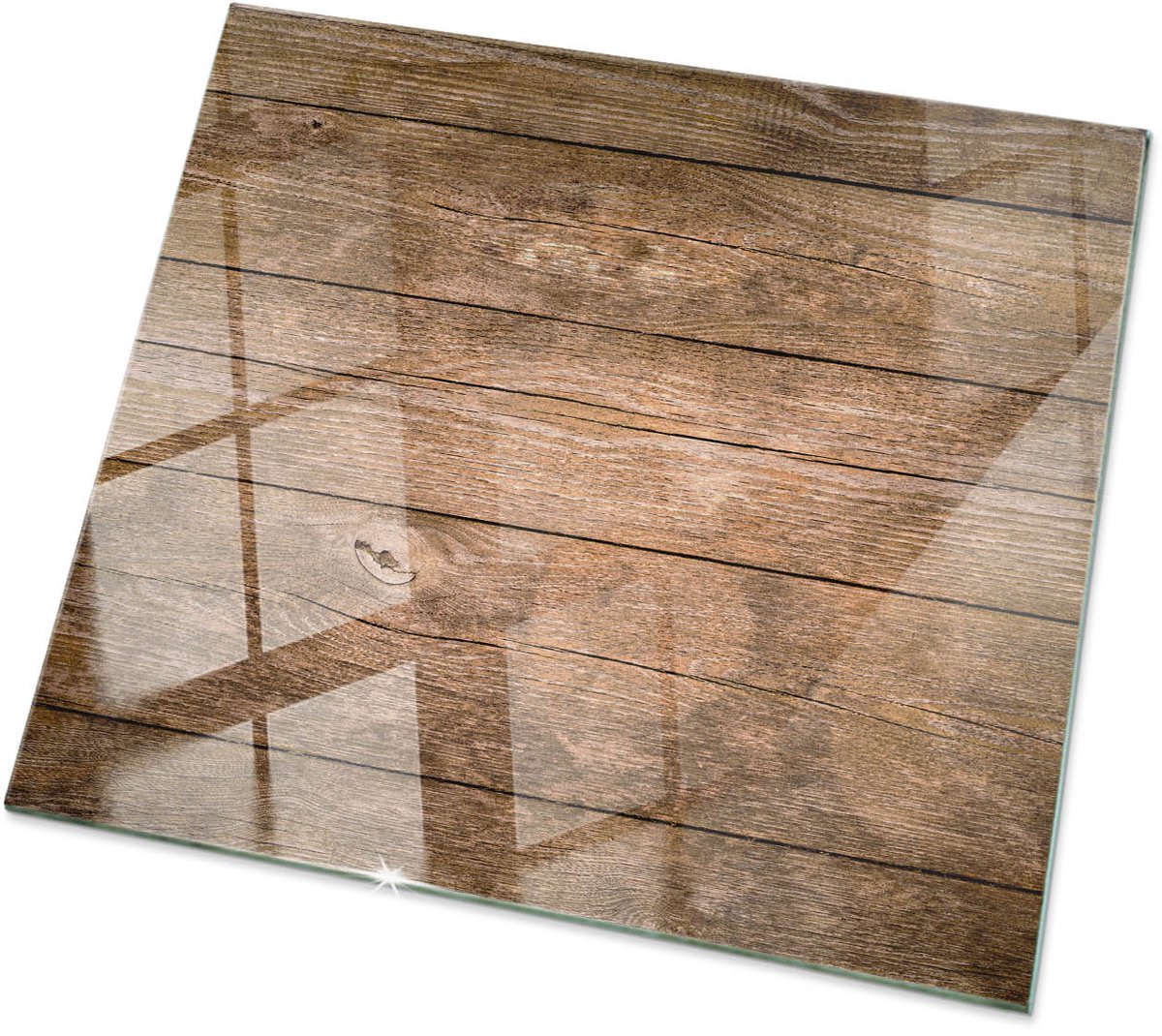 TULUP Tafelblad Glas - Houten Plankstructuur Gehard Glas - 60 cm x 60 cm - Bruin Glazen Tafelblad - Vierkant Tafelblad Glas - Glazen Tafelblad voor de Woonkamer - Glasplaat Tafel Bruin Houten Plankstructuur