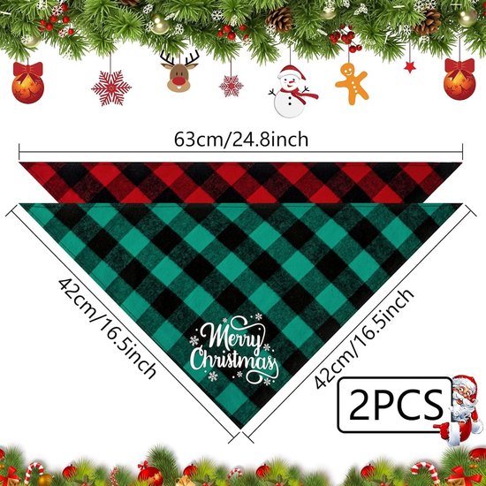 2 stuks Hond Kerst Bandana, Kerst Kat Halsdoek Huisdier Sjaal Driehoek Sjaals voor Huisdier Kostuum Accessoires Decoratie (rood, groen