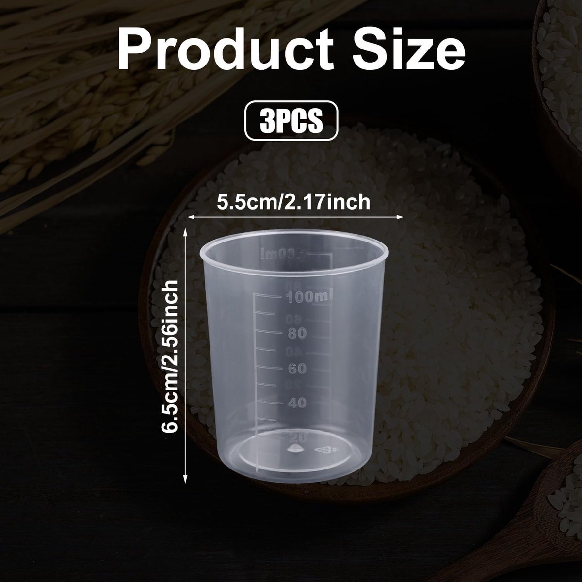 3Pcs Rice Measuring Cups for Rice Cooker - 100ml Transparent Plastic Washing Cup - Kitchen Dry and Liquid Ingredients Measuring thumbnail 6