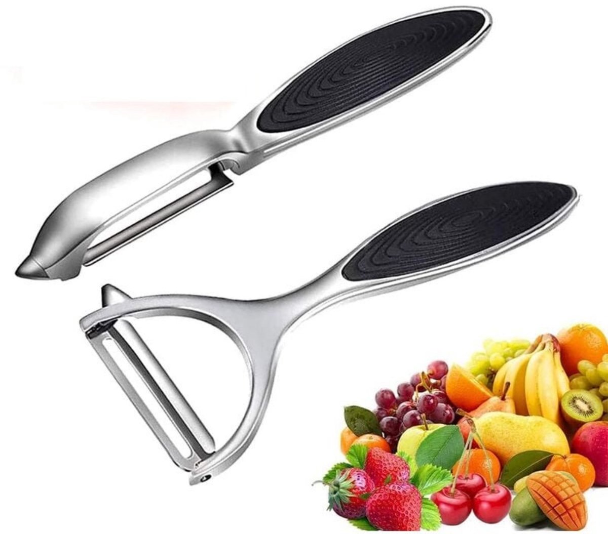 TOVBMUP Dunschiller - Roestvrijstalen Y- en I-vormig draaibaar groentemes - Aardappelschiller - met scherp mes en antislip handvat - Geschikt voor tomaten, wortelen, fruit - Zilver - 2 stuks