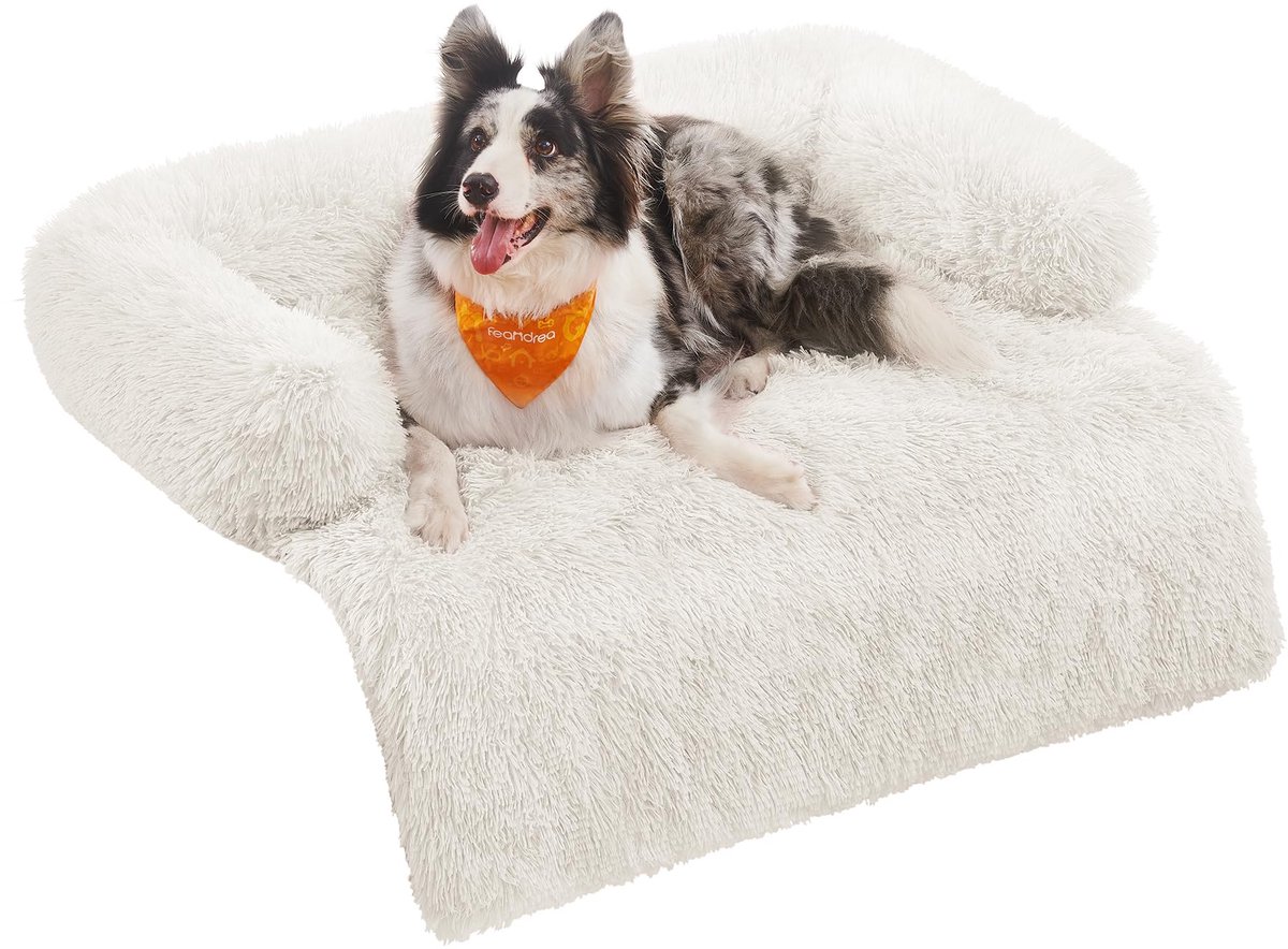 Feandrea FluffyHug Hondenbed Pluche, Hondendeken Sofa, Bankbeschermer Hond, Hondenkussen, Maat XL, voor Middelgrote en Grote Honden, 110 x 95 x 18 cm, Wolkenwit PGW223W01