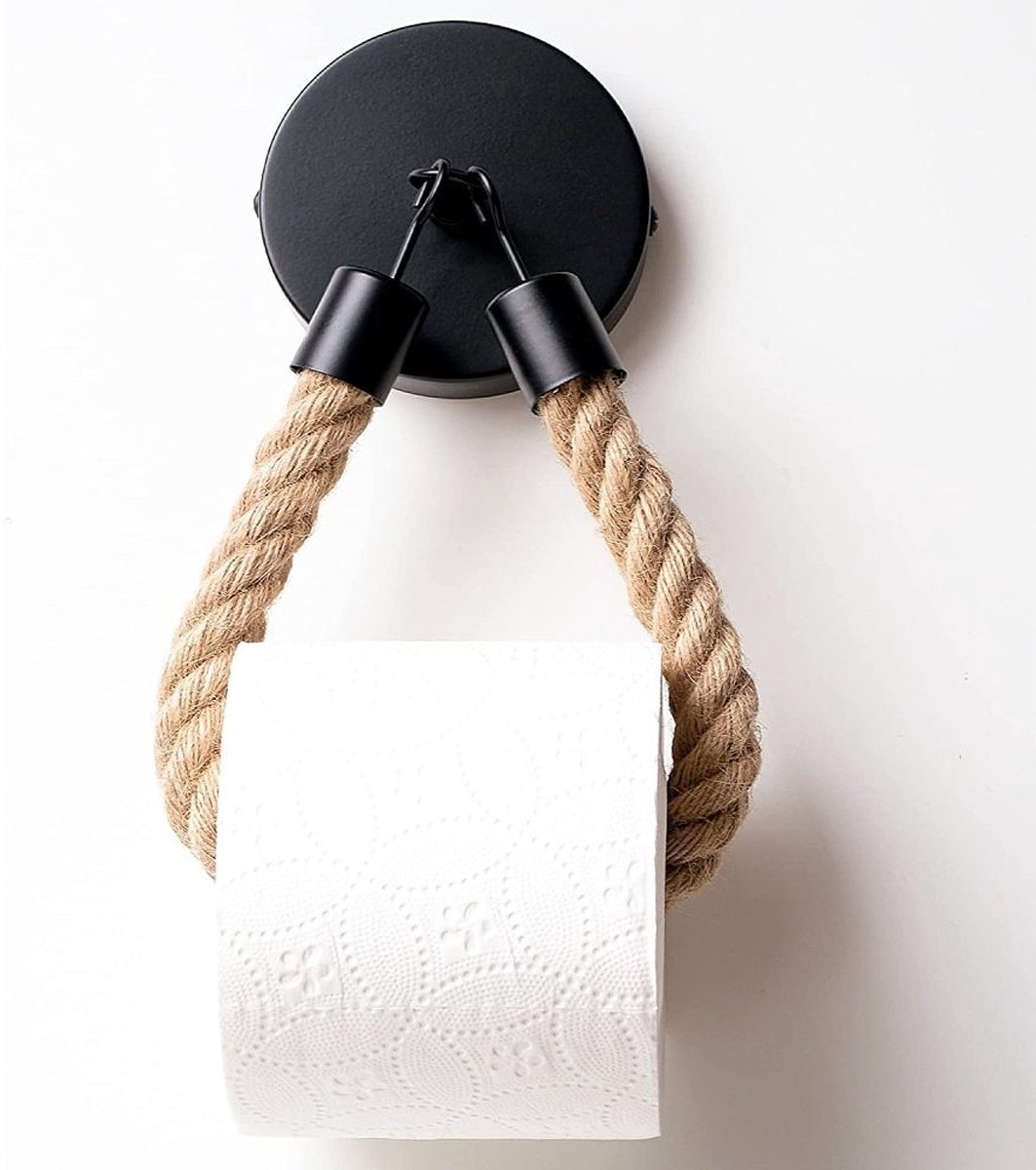 TOVBMUP Toiletrolhouder - Handdoekhouder - Touw Toiletrolhouder - Badkamerdecoratie - Geperforeerd - Zwart