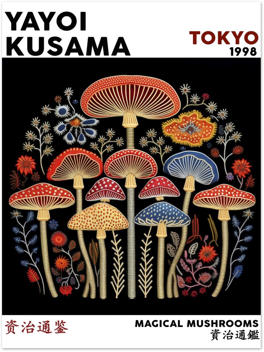 Yayoi Kusama - Magical mushrooms Poster 30x40 cm - exclusief lijst