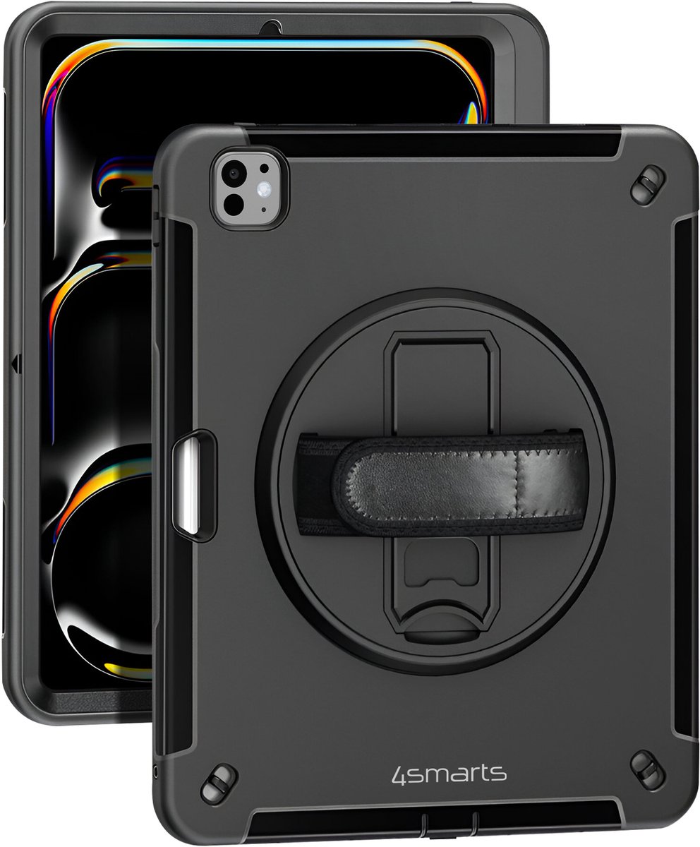 4smarts, Coque pour Geschikt voor Apple iPad Pro 11 2024 / M5 2025 Bi-matière Antichoc Poignée Béquille, Zwart