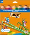Pak van 24 BIC Kids Illusion kleurpotloden, met gekleurde tekeningen van een kameleon en bidsprinkhaan.