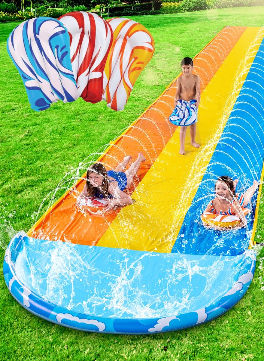Ibenzoa® Drievoudige Waterglijbaan Met Opblaasbare Bodyboards En Sprinklers Voor Zomerspeelplezier In De Tuin