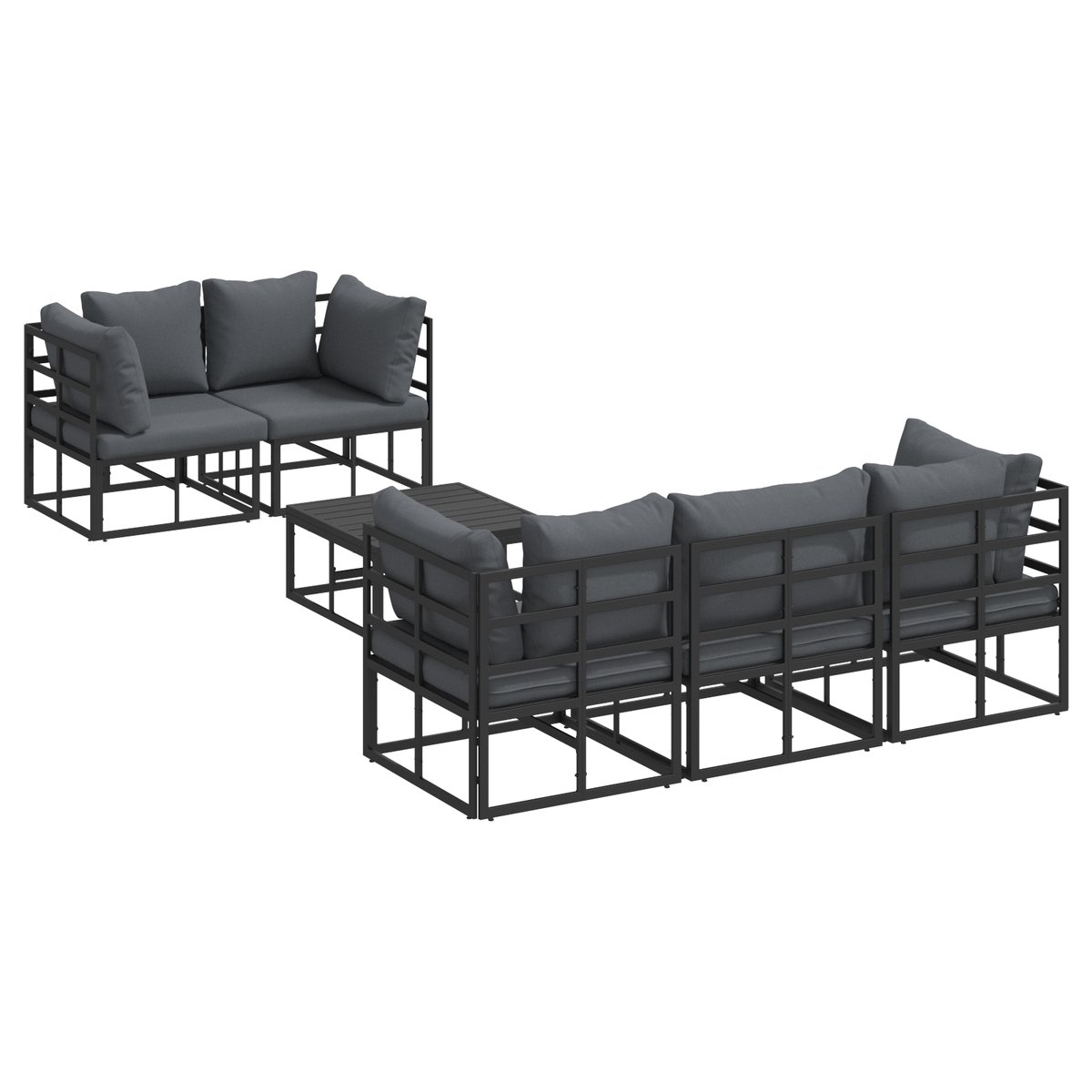 vidaXL - Tuinbank - Set - met - kussen - 6 - pcs - Zwart - Staal