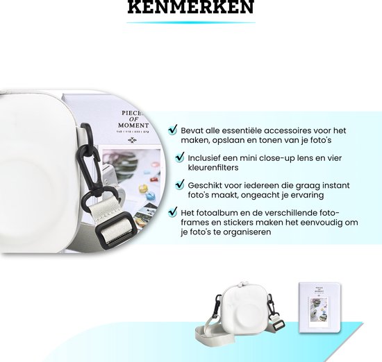 Somstyle Set Accessoires de vêtements pour bébé de Luxe adapté pour Fujifilm Instax Mini 12 – Étui étanche avec sangle de transport et plus encore – Wit