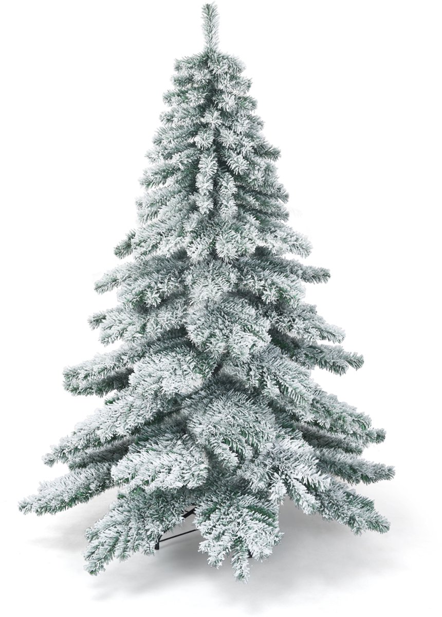 COSTWAY 180/225cm Kunstkerstboom met sneeuw, kunstkerstboom met metalen standaard, kunstkerstboom PVC tips, kunstkerstboom vouwsysteem ideaal voor thuis en op kantoor (180cm)