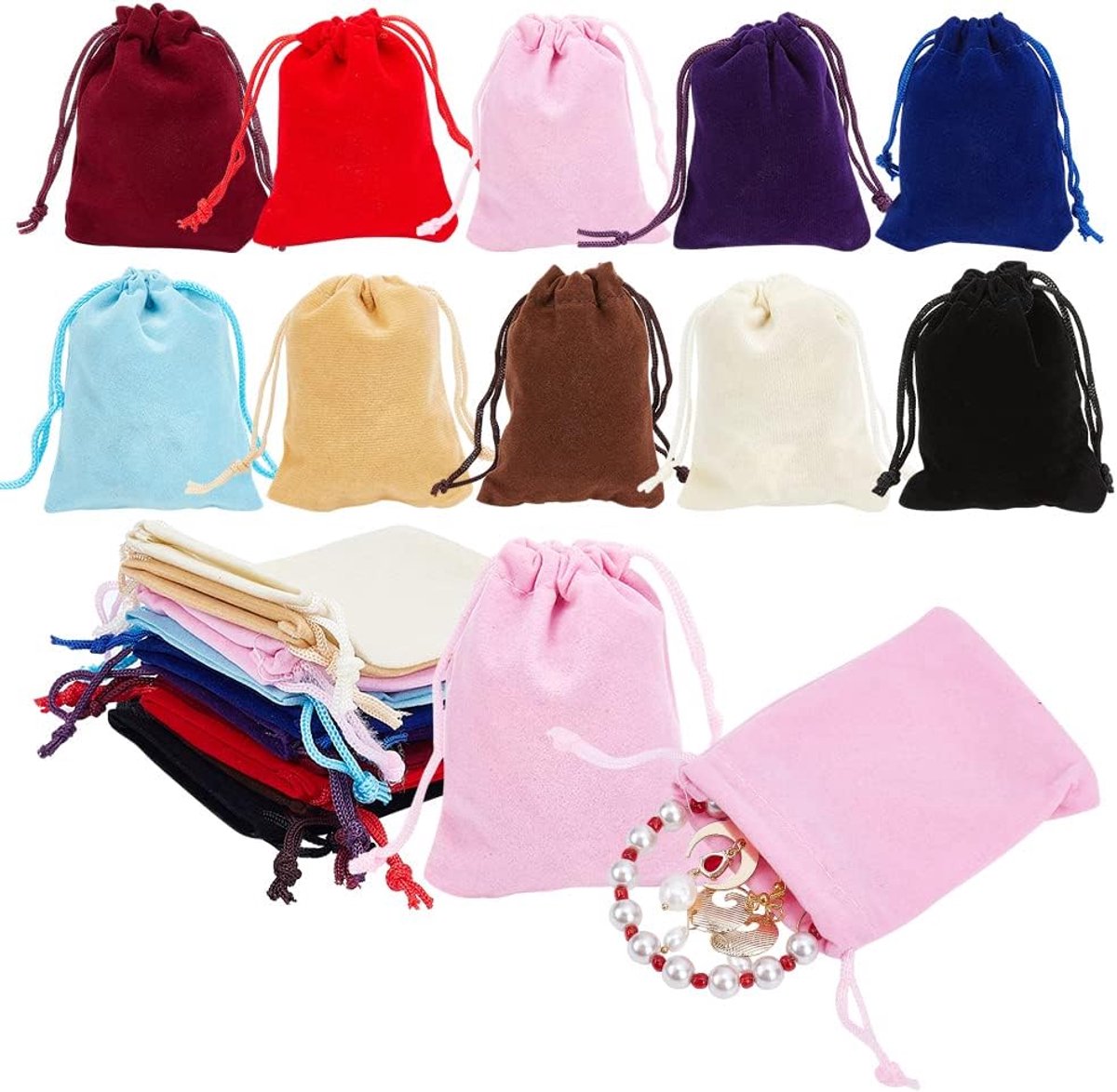 40pcs 10 Color Velvet Jewelry Pouches - 9x7cm Velvet Drawstring Bags - Candy Gift Bag Pouch - Christmas Wedding Favor voor Sieraden en Cadeaus