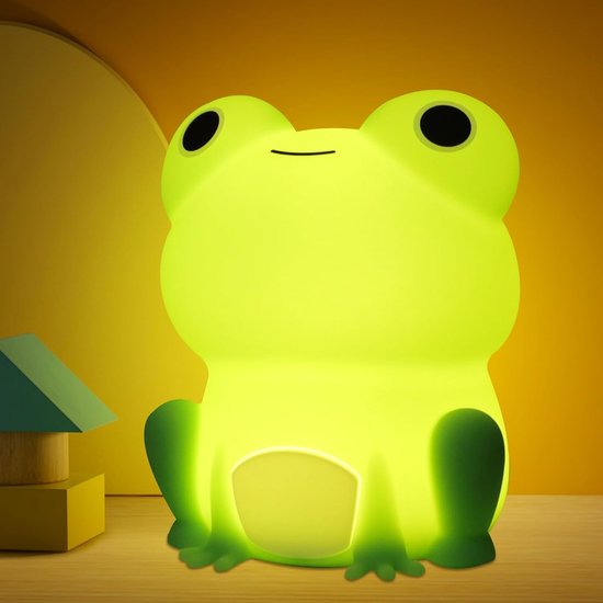 Nachtlampje - Kikker Kinderkamer Nachtlampje - Oplaadbare Dimbare Touch Bedlamp (Silicone) - Draagbaar Kindercadeau - Geschikt voor Jongens - Meisjes en Baby's - Zachte Dieren Siliconen Lamp - Draagbare Dimbare Touchbediening van Merkloos — afbeelding 2