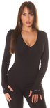 Zwarte Koucla jumpsuit met lange mouwen en diepe V-hals. Ribgebreid, met logo op de mouw.