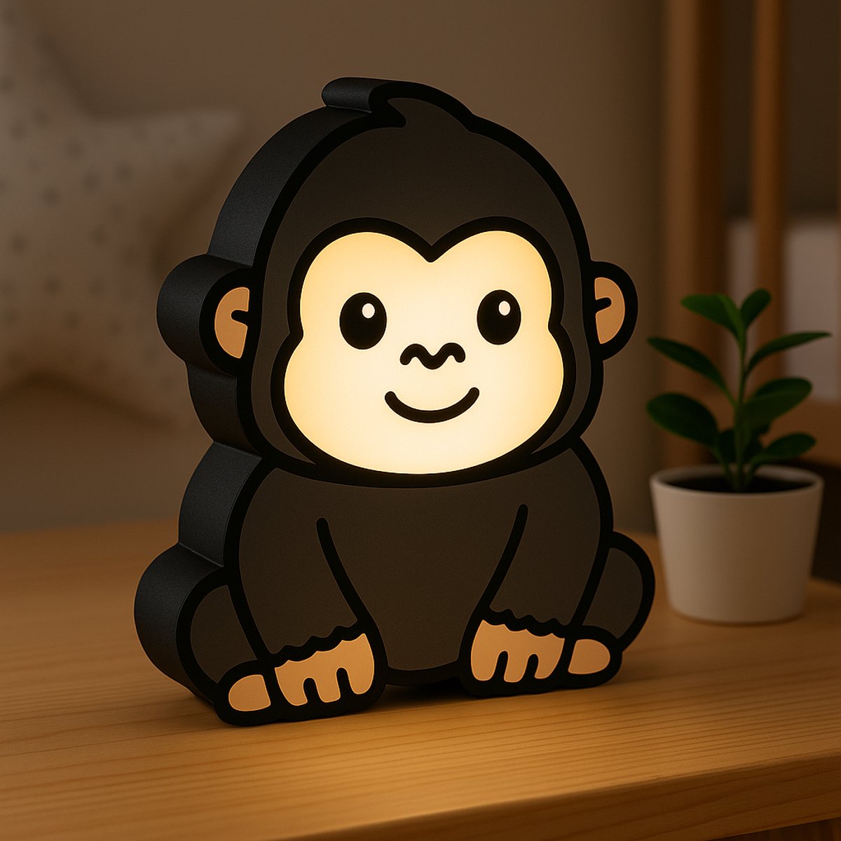 Cartoon Gorilla Nachtlampje – Cute 3D Dieren Lightbox – Kindvriendelijk USB Nachtlamp – Ki