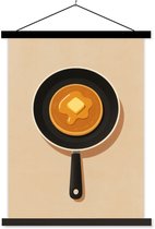 Posterhanger incl. Poster 60x80 cm - Schoolplaat - Pannenkoek - Koekenpan - Boter - Minimalistisch - Textielposter - Zwarte latten