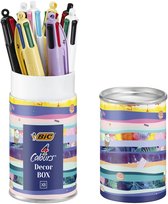 BIC 4 Kleuren Decors Balpennen - Diverse Decors - Metalen Geschenkdoos van 8 Stuks - Medium Punt 1 mm