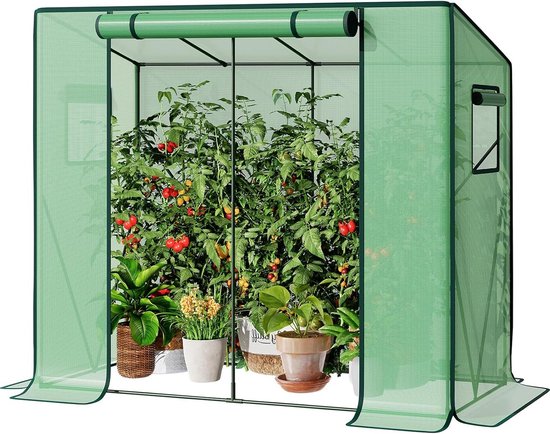 Foto: Garden greenhouse with pointed roof 200 x 77 5 x 170 5 cm with window uv protection for tomatoes fruits flowers plants courtyard outdoor green egn30gh02g3