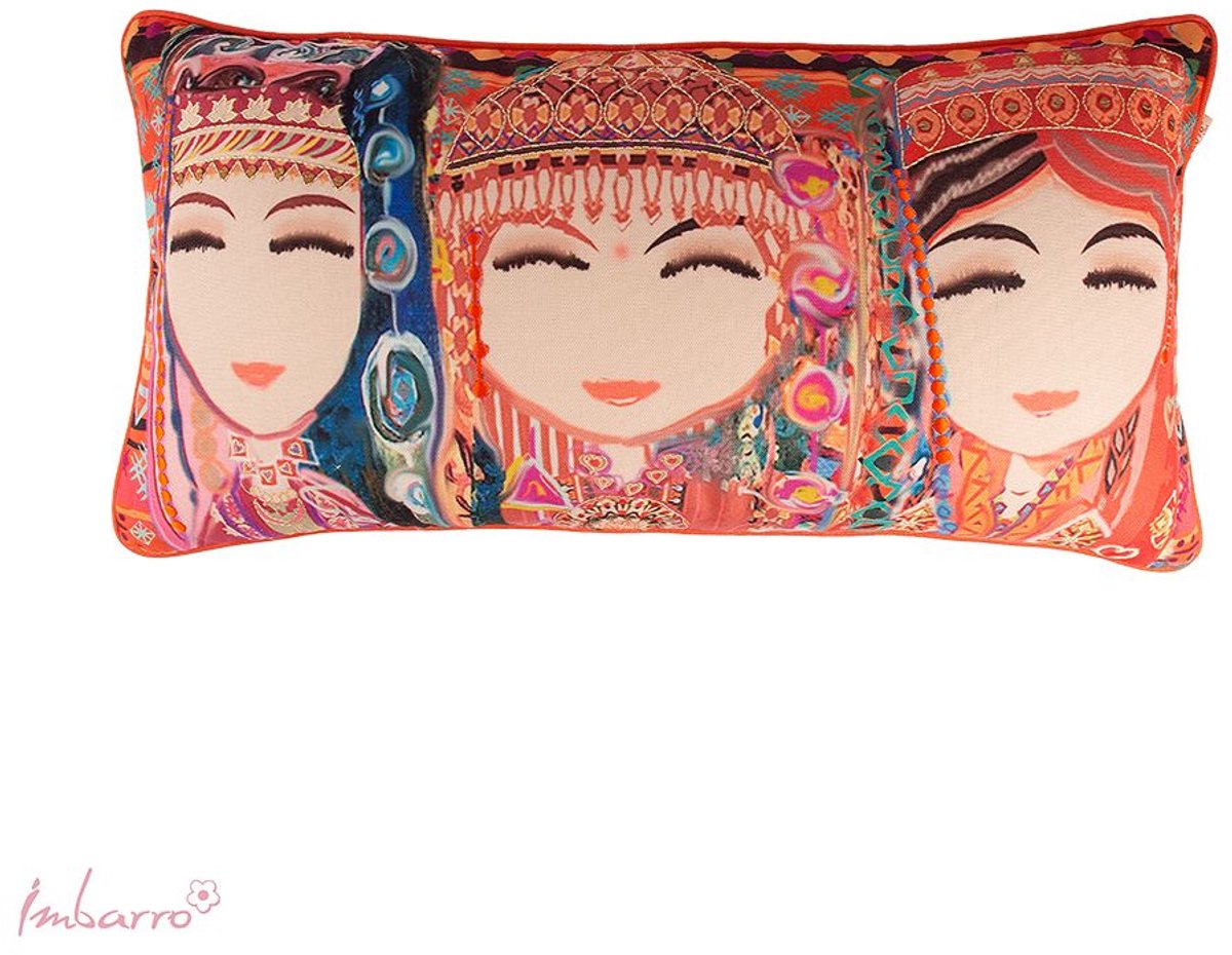 Imbarro Home & Fashion rechthoekig kussen Shaila 35 x 70 cm Kleurrijk met etnische personages
