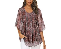 Damesblouse met ruches en geplooide mouwen - Tuniektop met dubbele lagen - Chiffon top met ronde hals - Losse en vloeiende stijl - Mesh overhemd - Maten S tot 3XL Damesblouse met ruches en geplooide mouwen - Tuniektop met dubbele lagen - Chiffon top met ronde hals - Losse en vloeiende stijl - Mesh overhemd - Maten S tot 3XL