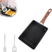 Tamagoyaki Pan Anti-bakomeletpan, Rechthoekige Japanse Pan Met Afneembare Handgreep Geschikt Voor Alle Kookplaten Oven En Machinebestendig 19 X 16 Cm Wit