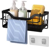 Ibenzoa® Slimme Keukenorganizer voor Spoelbak met Handdoekhouder en Sponshouder, Zwart, Ruimtebesparend Ontwerp