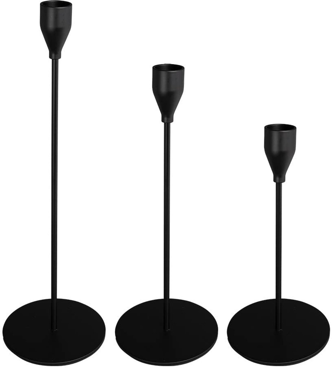 Ibenzoa® Klassieke Metalen Kandelaar Set voor Staafkaarsen in Drie Hoogtes: 23 cm, 28 cm en 33 cm