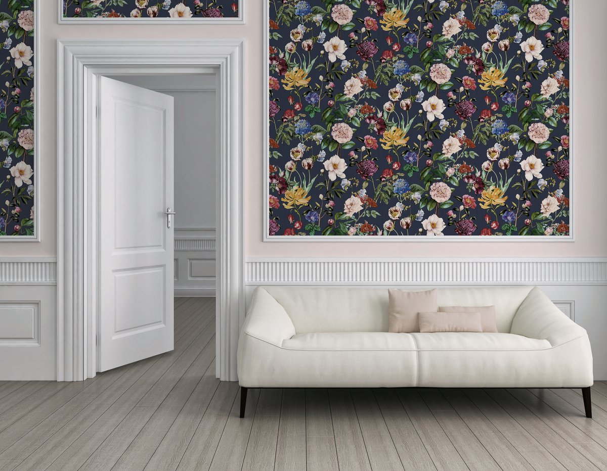 FLEURIGE BLOEMEN BEHANG - Blauw Geel Groen - Bloemenmotief - AS Creation Trendwall