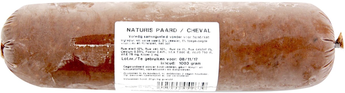 Naturis Paardenvlees - Diepgevroren Hondenvoer 1000 Gr - Natuurlijk, Eliminatiedieet, Versvlees