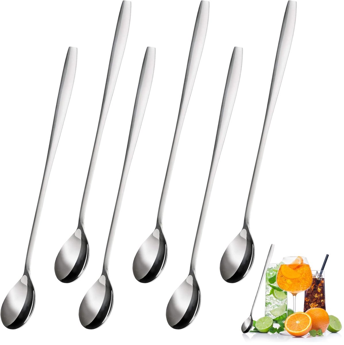 Ibenzoa® Lange roestvrijstalen lepels voor koffie, dessert en meer - set van 6 stuks