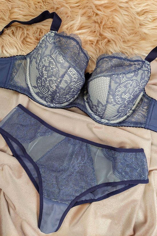 Vivisence soutien-gorge à armatures pour femmes 1045 dentelle semi-renforcée bonnets, bleu foncé, 95e