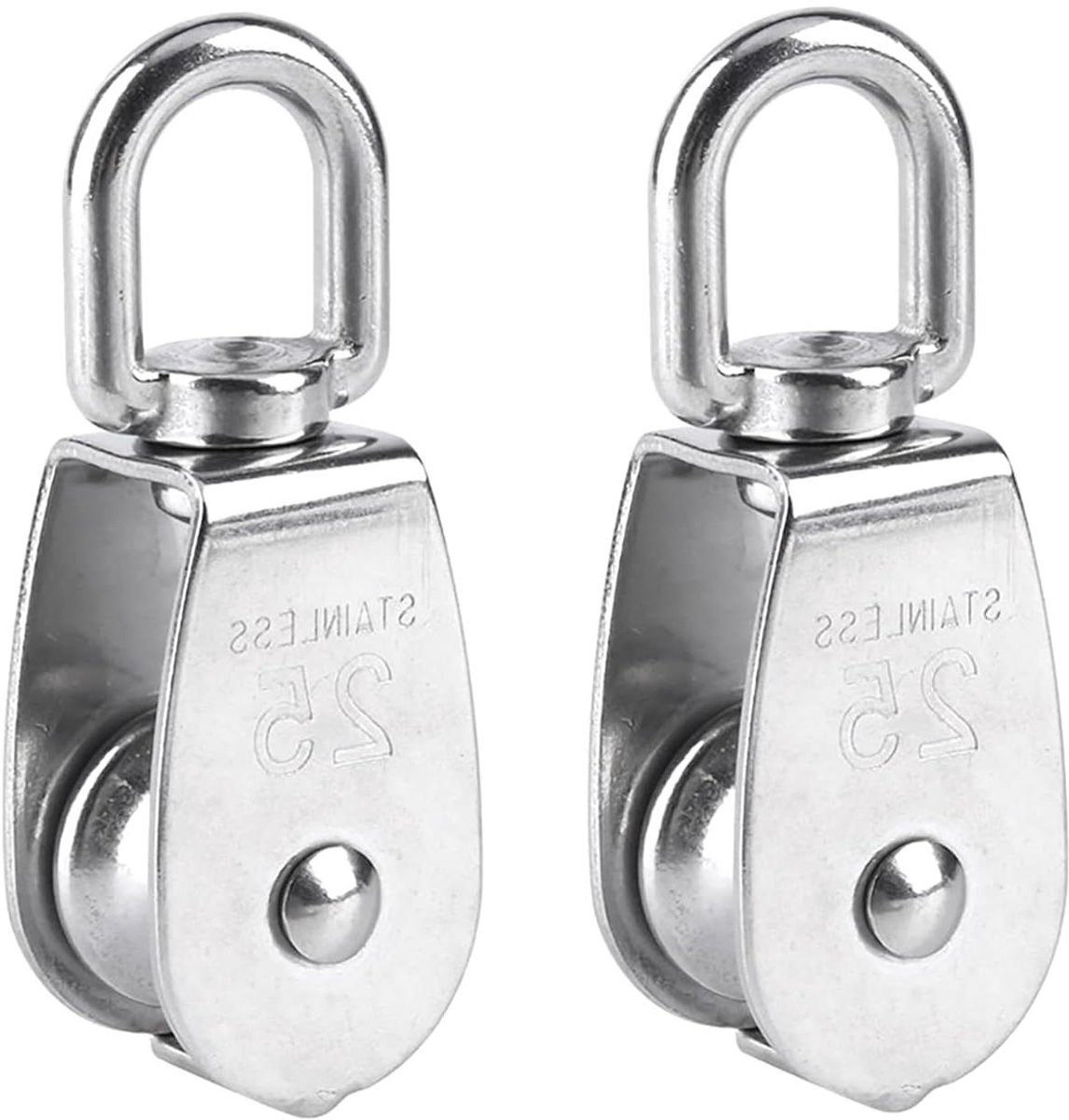 Roestvrijstalen Hefkatrol 25 mm - Set van 2 - Draagvermogen 150 kg - Zilverkleurig - Geschikt voor Takels