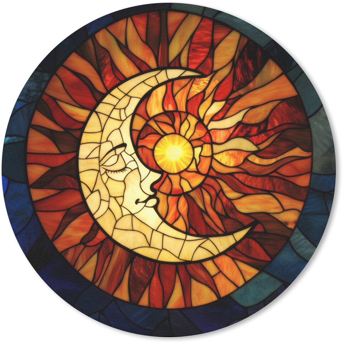 Muismat rond 40x40 cm - Mousepad Mozaïek - Glas - Maan - Donkerblauw - Ronde muismatten