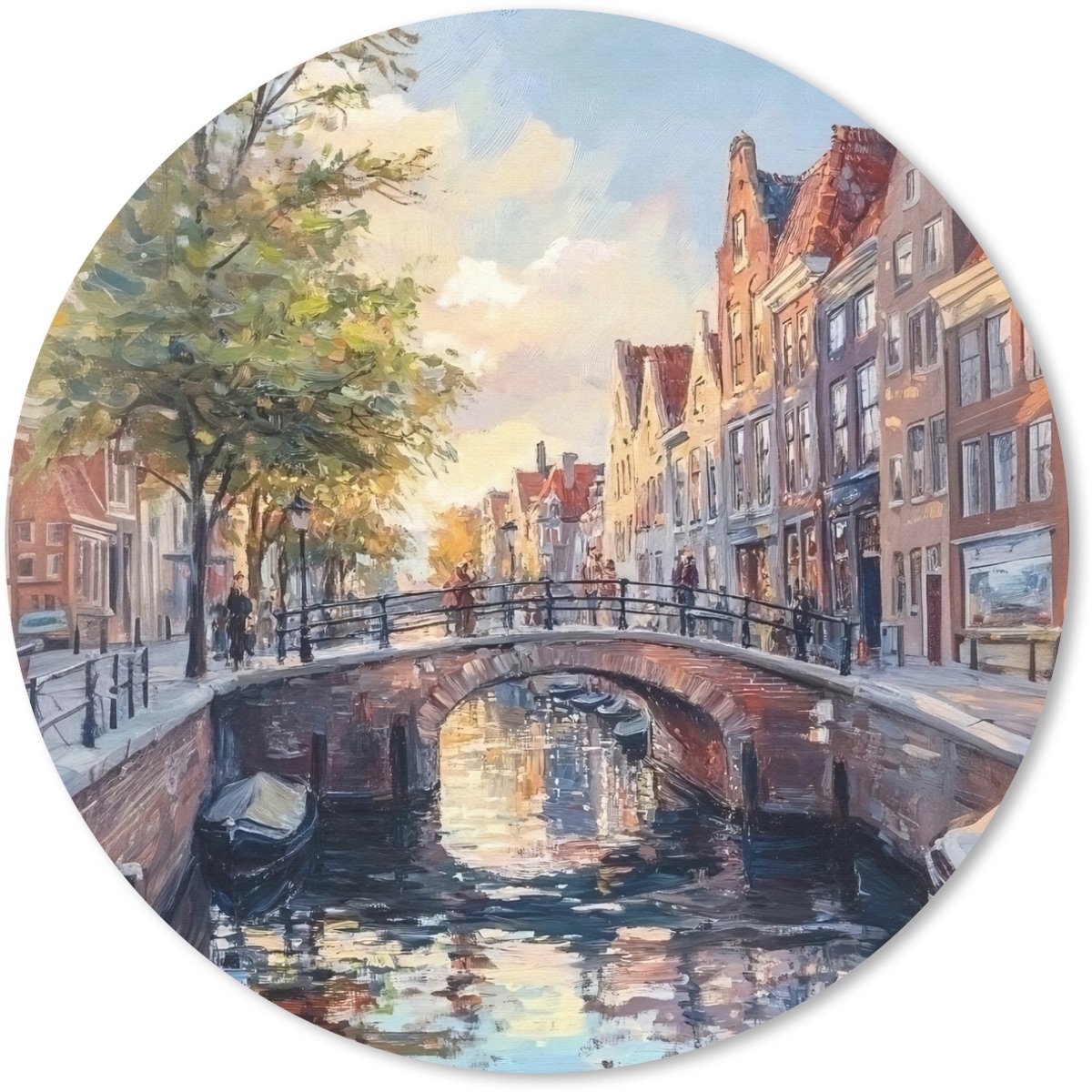 Muismat rond 30x30 cm - Mousepad Brug - Stad - Huizen - Boot - Ronde muismatten